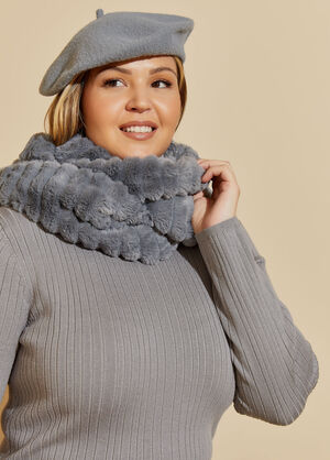 Faux Fur Scarf And Beret Gift Set, Alloy image number 0