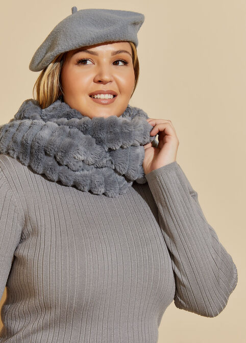 Faux Fur Scarf And Beret Gift Set, Alloy image number 0