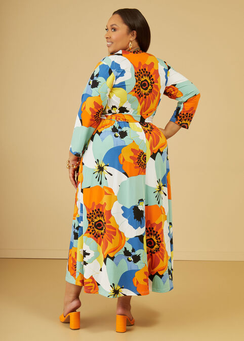 Floral Faux Wrap Maxi Dress, Teal image number 1