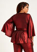 Belted Slit Sleeve Peplum Top, Chili Pepper image number 1