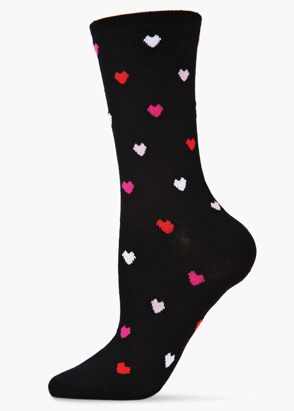 MeMoi Delicate Hearts Crew Socks, Black image number 0