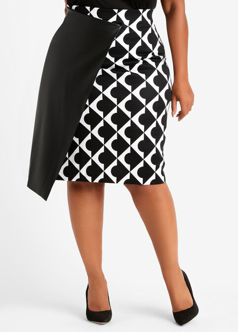 Abstract & Faux Leather Skirt, Black White image number 0
