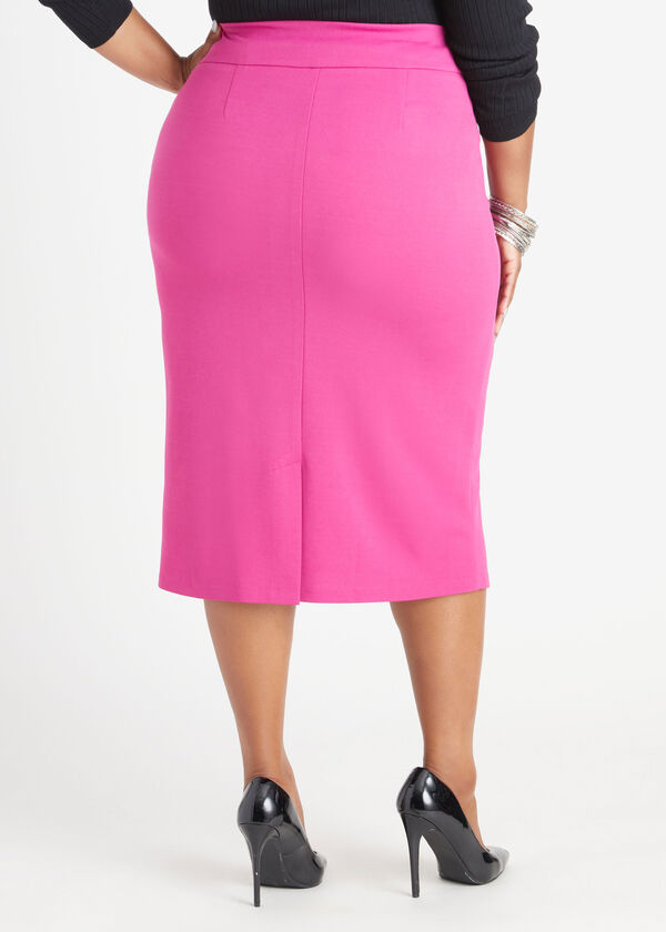 Stretch Crepe Pencil Skirt, Fuchsia Red image number 1