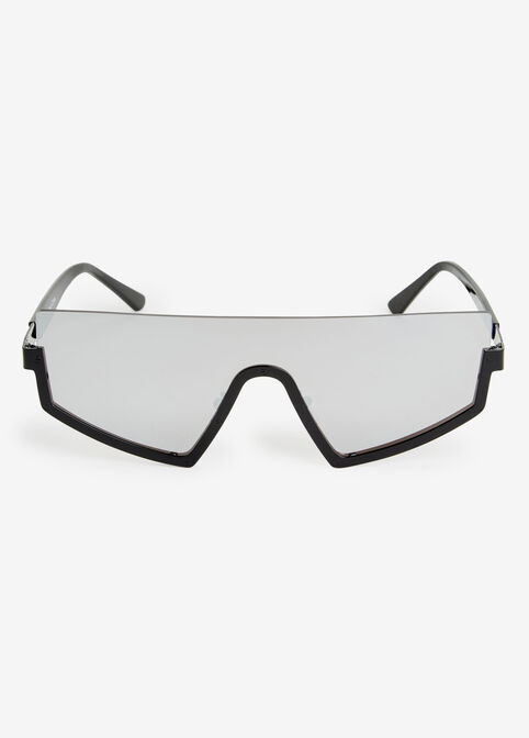 Metal Rectangular Shield Sunglasses, Black image number 0