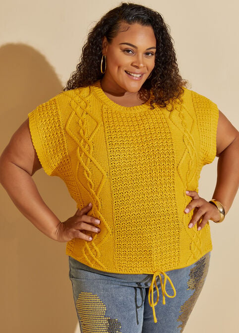Plus Size Chic Cable Knit Sleeveless Sweater Vest Plus Size Layer image number 0