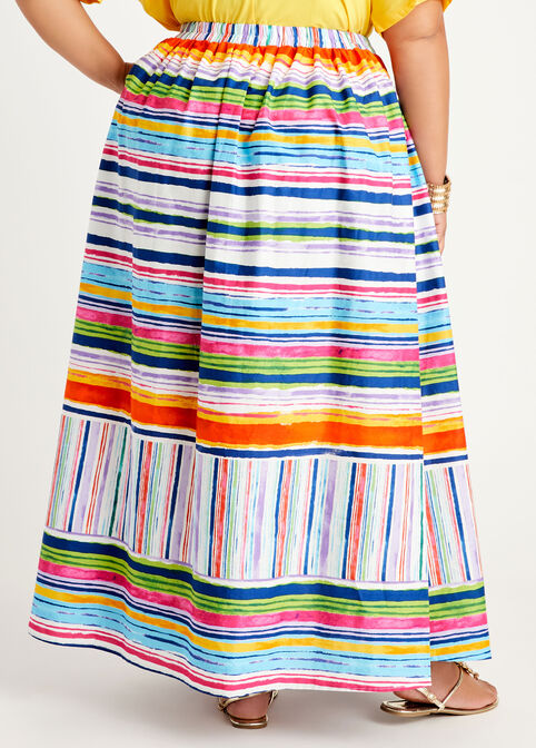 Stripe Cotton Maxi Skirt, Multi image number 1