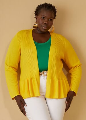 Open Front Peplum Cardigan, Maize image number 0