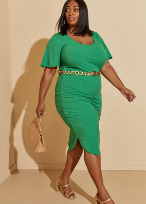 Ruched Ribbed Tee Dress, Medium Green image number 0