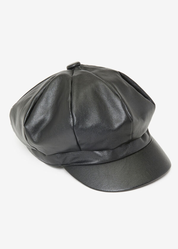 Faux Leather Cabbie Hat, Black image number 0