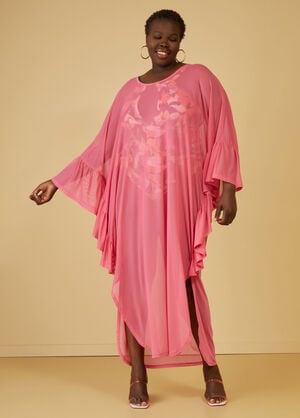 Ruffle Trimmed Mesh Cover Up, Pink image number 0