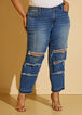Cropped Distressed Mid Rise Jeans, Dk Rinse image number 4