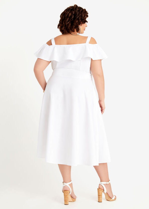 Poplin Cold Shoulder Midi Dress, White image number 1