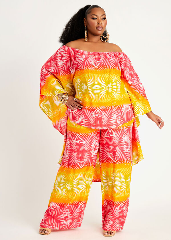 Palm Print Ombre Poncho Blouse, Multi image number 0