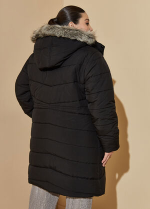 Faux Fur Trimmed Hooded Coat, Black image number 1