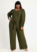 Plus Size Trendy Belted Rib Knit Wide Leg Balloon Sleeve Sexy Jumpsuit image number 0