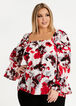 Floral Ruffle Square Neck Blouse, Red image number 0