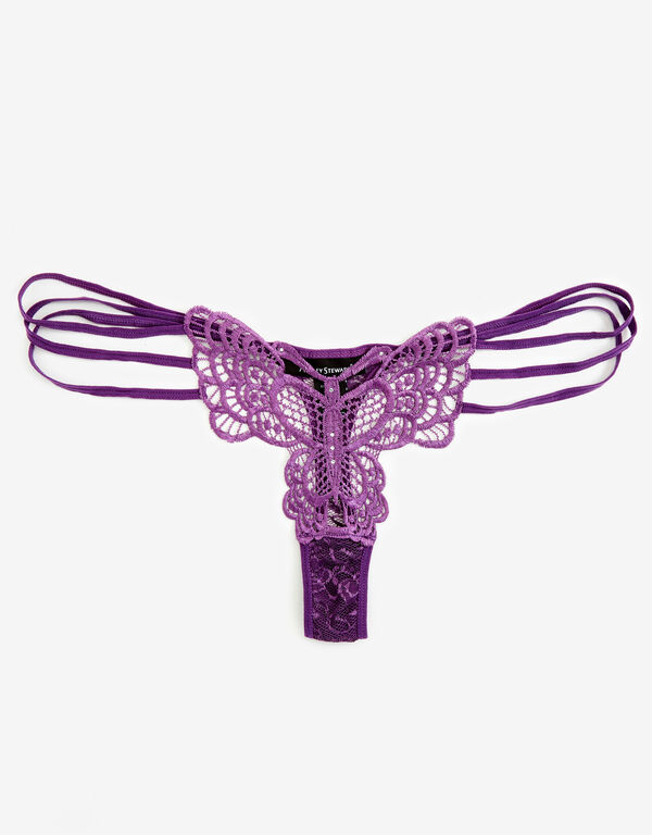 Rhinestone Lace Butterfly Thong, Purple image number 0