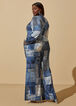 Denim Print Faux Wrap Jumpsuit, Blue image number 1