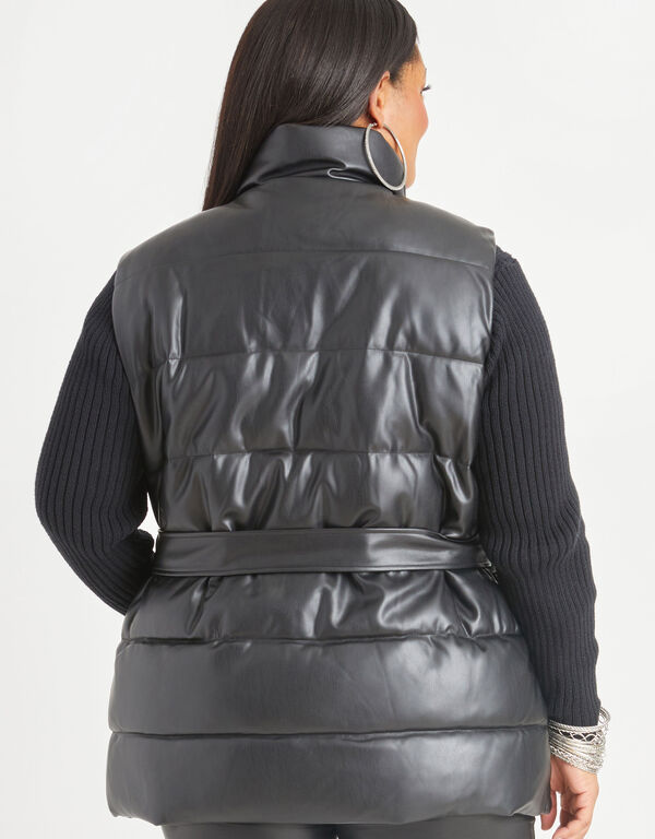 Levi Faux Leather Puffer Vest, Black image number 1