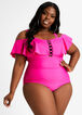 Trendy Plus Size Raisins Curve Caicos Tummy Control Lace Up 1pc Swimsuit image number 0