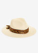 Leopard Trim Straw Panama Hat, Natural image number 0