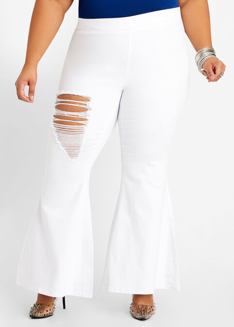 Short Pull On High Waist Flare Jean, White image number 0