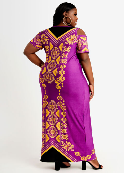 Tall Border Cold Shoulder Dress, Purple Magic image number 1