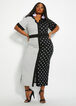 Dot Colorblock Slit Front Dress, Black White image number 0