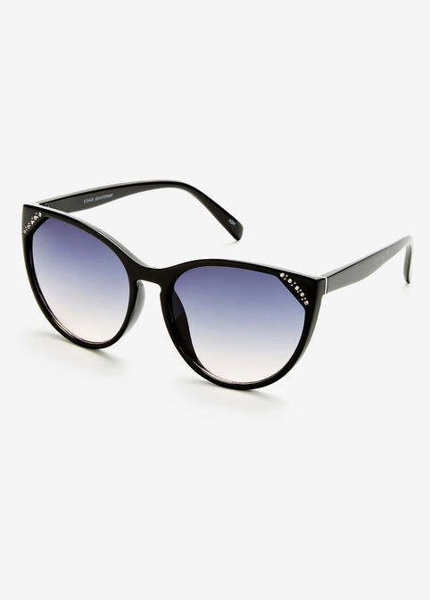 Rhinestone Black Cateye Sunglasses, Black image number 1