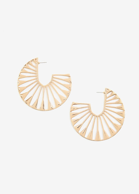 Cutout Gold Tone Hoop Earrings, Gold image number 1