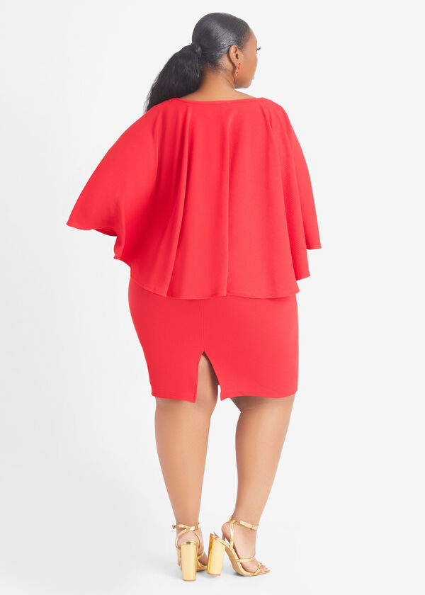 Cape Effect Textured Sheath Dress, Red image number 1