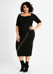 Sweetheart Neck Elbow Sleeve Top, Black White image number 2