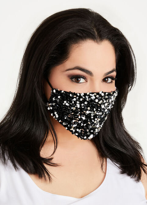 Sequin & Solid Face Mask Set, Silver image number 0