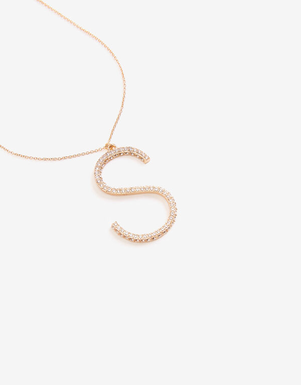 Pave Crystal S Initial Necklace, Gold image number 0
