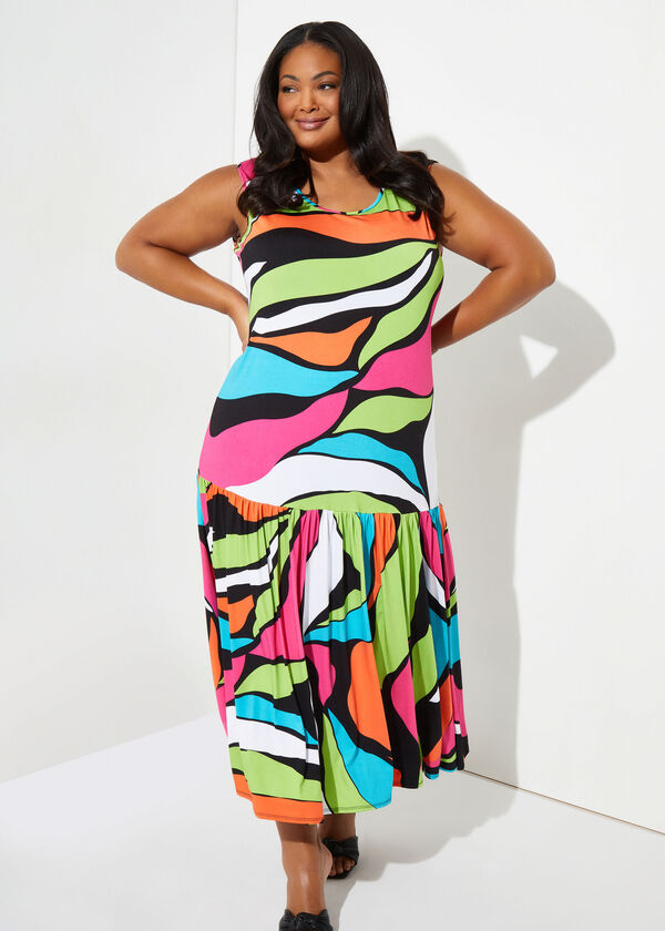 Flounced Abstract Print Maxi Dress, Multi image number 2