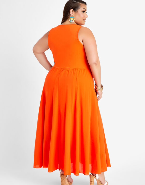 Jersey Paneled Cotton Maxi Dress, Flame Orange image number 1