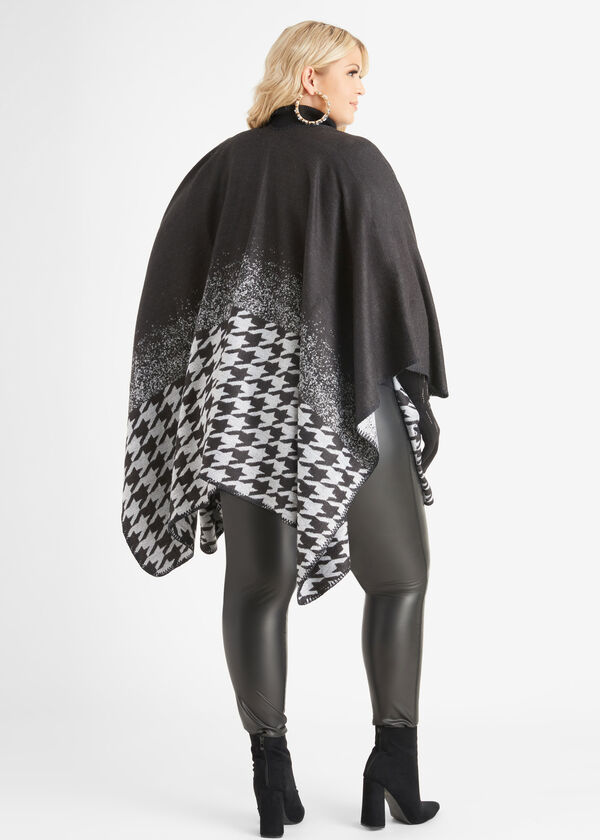 Houndstooth Knitted Poncho, Black Combo image number 1
