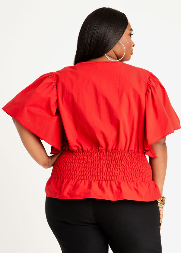 Cotton Smocked Wrap Top, Barbados Cherry image number 1