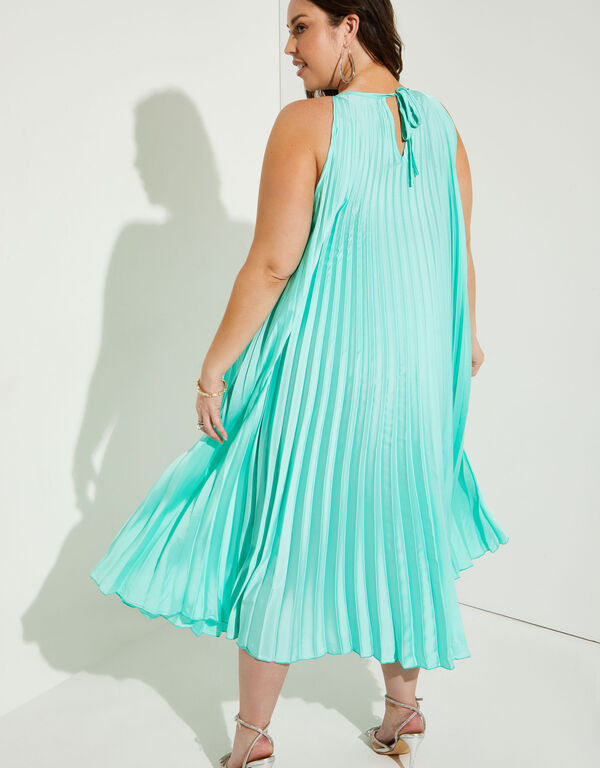 Belted Pleated Satin Maxi Dress, Ice Green image number 1