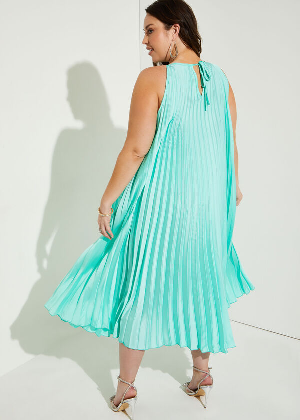 Belted Pleated Satin Maxi Dress, Ice Green image number 1