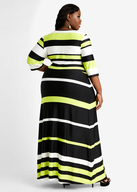 Tall Stripe Crisscross Waist Maxi, Bright Chartreuse image number 1