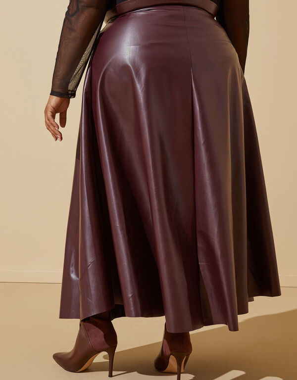 Faux Leather A Line Maxi Skirt, Burgundy image number 1