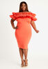 Ruffle Off Shoulder Neoprene Dress, Hot Coral image number 0