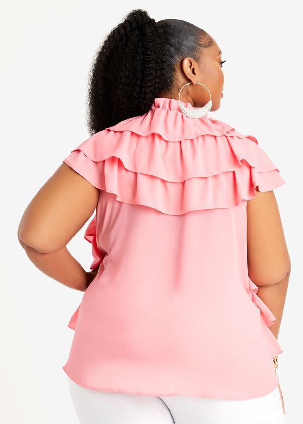 Tiered Ruffle Button Up Top, Geranium Pink image number 1