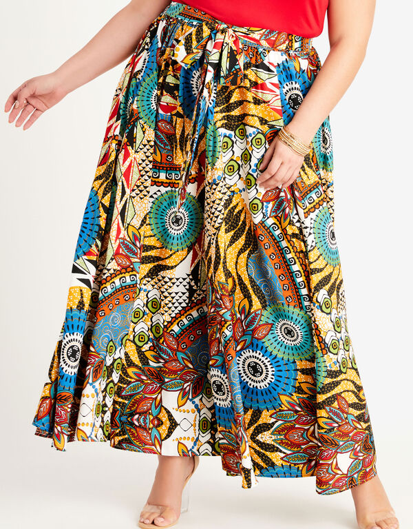 Tie Waist Abstract Print Maxi Skirt, Multi image number 0