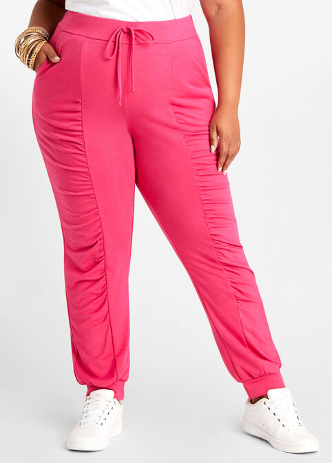 Ruched Knit Athleisure Jogger, Pink Yarrow image number 0
