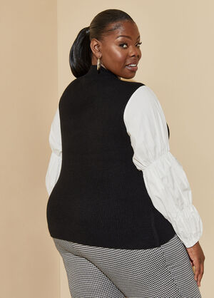 Cotton Sleeved Mock Neck Sweater, Black image number 1