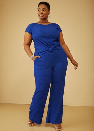 Textured Knit Straight Leg Pants, Blue image number 0