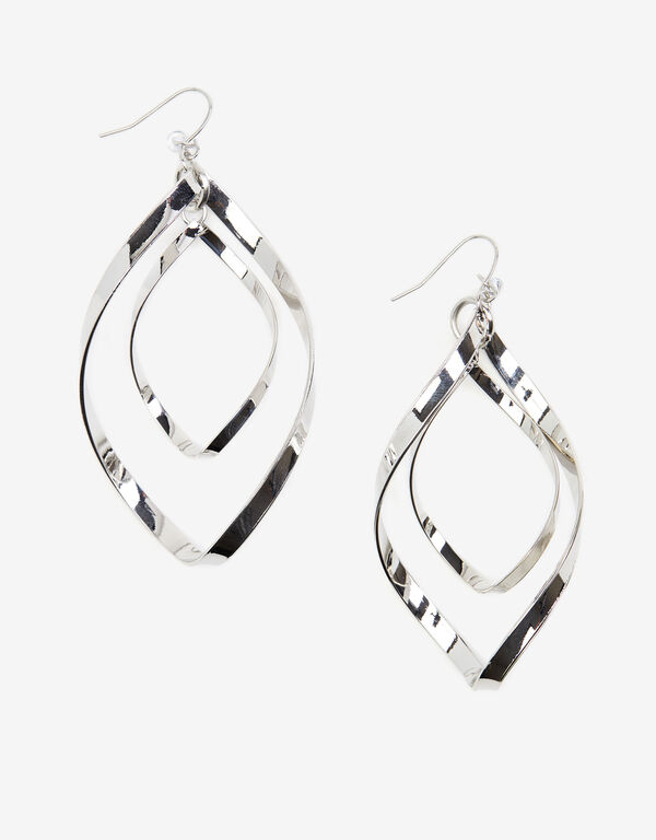Twisted Silver Tone Drop Earrings, Silver image number 0