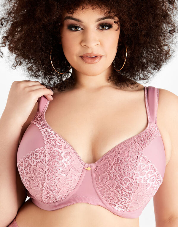Lace Trim Full Coverage Butterfly Bra, Foxglove image number 0